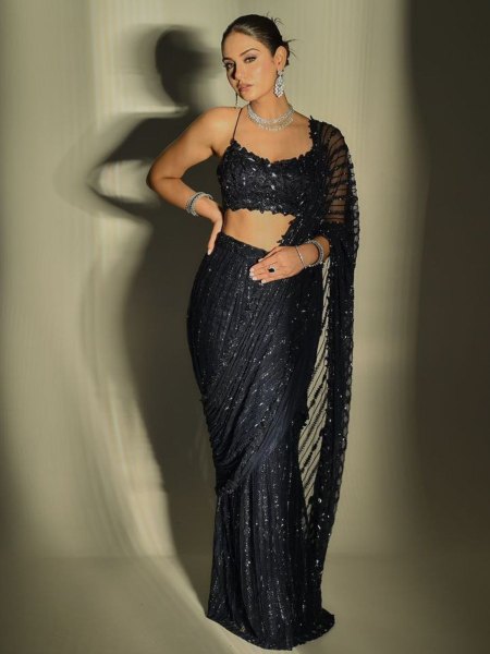 Black Color Bollywood BlockBuster Mono Net Saree  Sarees 