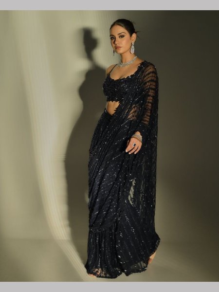 Black Color Bollywood BlockBuster Mono Net Saree  Bollywood Fancy Sarees Wholesale