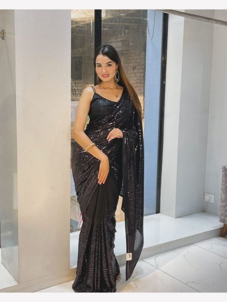 Black Color Bollywood BlockBuster Georgette Sequence Saree  Georgette Sarees Wholesale