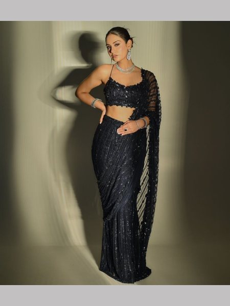 Black Color Bollywood BlockBuster Mono Net Saree  Bollywood Fancy Sarees Wholesale