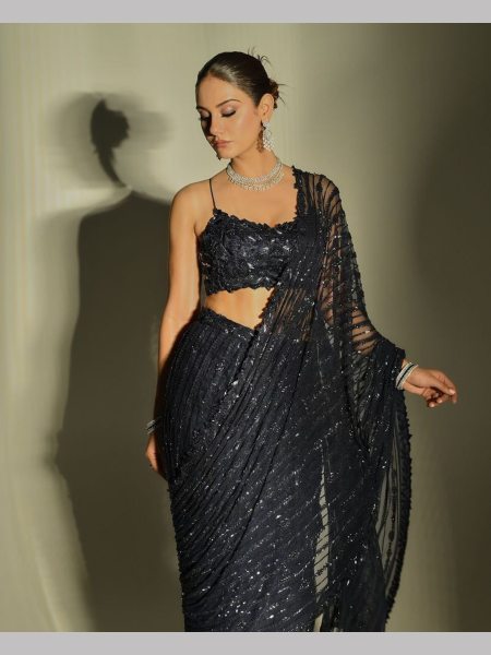 Black Color Bollywood BlockBuster Mono Net Saree  Bollywood Fancy Sarees Wholesale