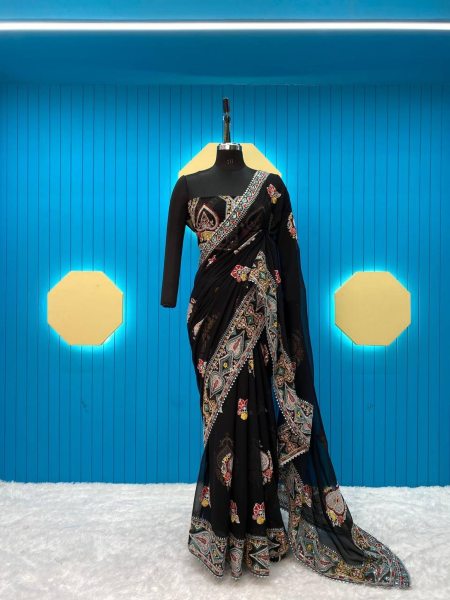 Black Color Bollywood Special Georgette Saree  Bollywood Fancy Sarees Wholesale