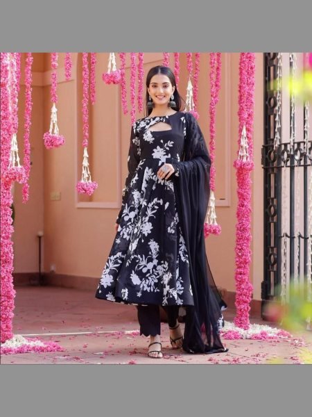 Black Color Digital  Georgette Anarkali Kurti with dupatta Kurti With Dupatta Wholesale