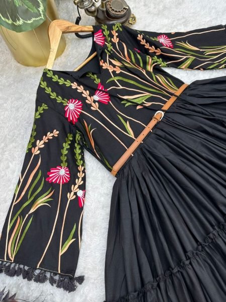 Black Color Embroidery Heavy Rayon Top Embroidery Kurtis 