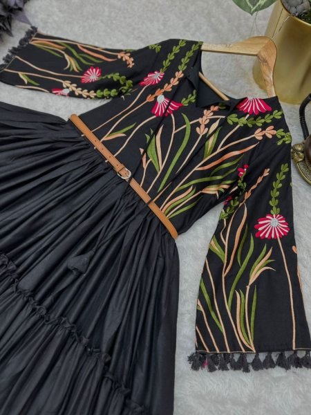 Black Color Embroidery Heavy Rayon Top Embroidery Kurtis 