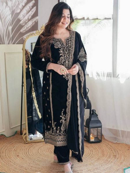 Black Color Embroidery Sequence Work Suits  Ready To Wear Suit