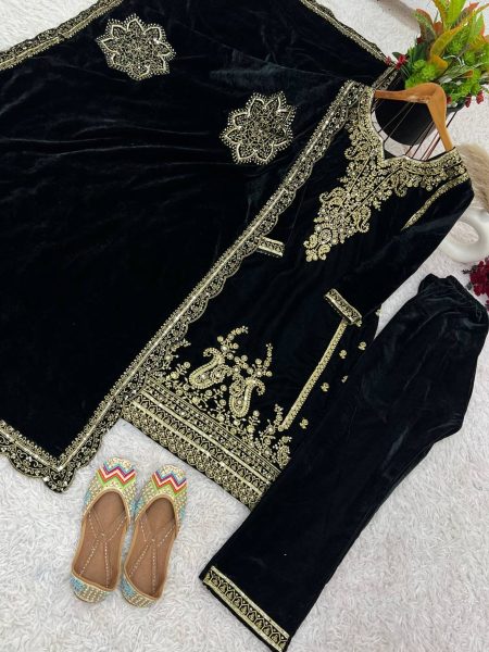 Black Color Embroidery Sequence Work Suits  Ready To Wear Collection