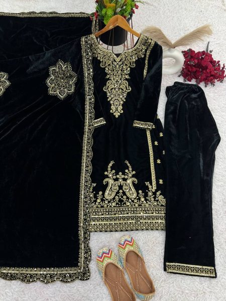 Black Color Embroidery Sequence Work Suits  Ready To Wear Collection