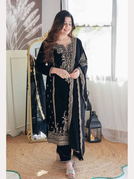 Black Color Embroidery Sequence Work Suits  Ready To Wear Collection