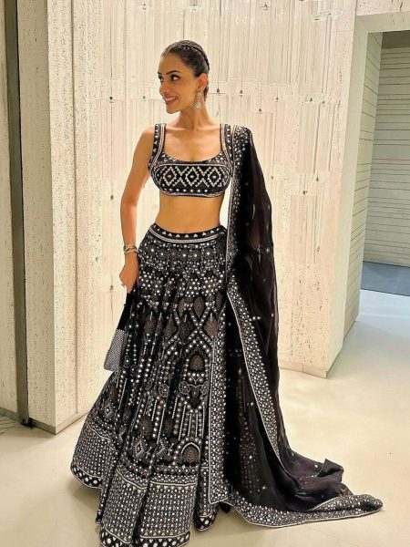 Black Color Foux Georgette Lehenga Choli With Sequence Work  Bollywood Lehenga Choli