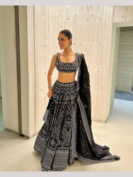 Black Color Foux Georgette Lehenga Choli With Sequence Work  Bollywood Lehenga Choli