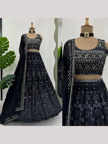 Black Color Foux Georgette Lehenga Choli With Sequence Work  Bollywood Lehenga Choli