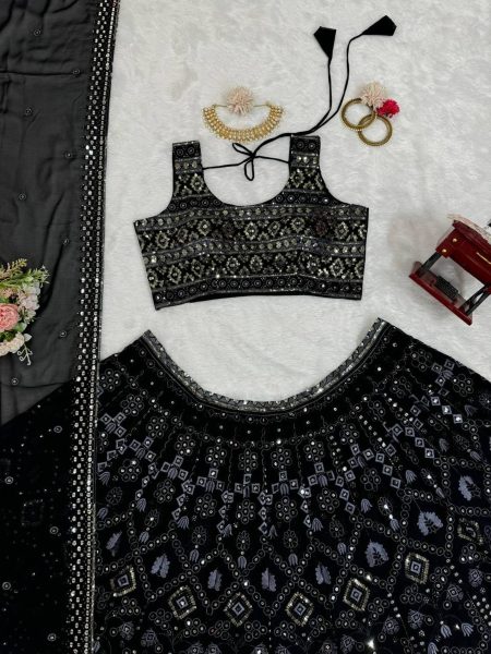 Black Color Foux Georgette Lehenga Choli With Sequence Work  Bollywood Lehenga Choli