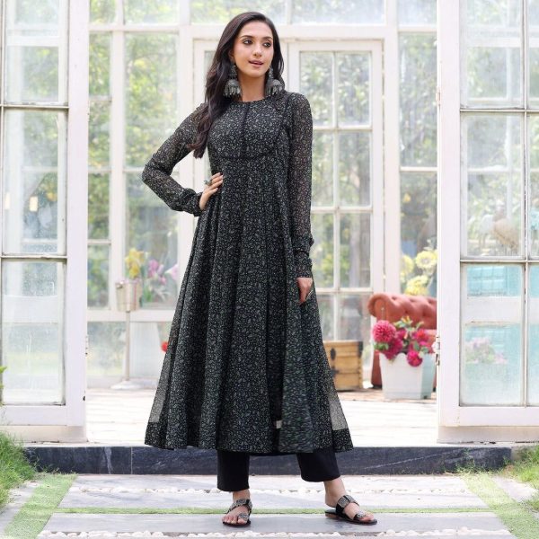 Black Color Fox Georgette And Digital Print Kurti Printed Kurtis