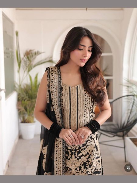 Black Color Fox Georgette Embroidery Work Suit  Ready To Wear Collection