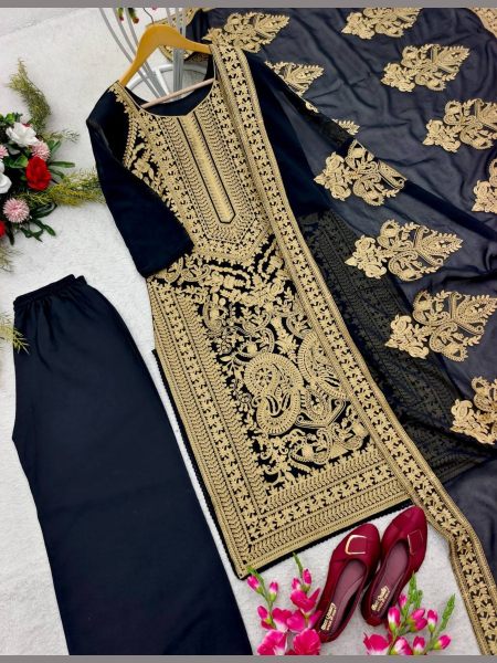 Black Color Fox Georgette Embroidery Work Suit  Ready To Wear Collection