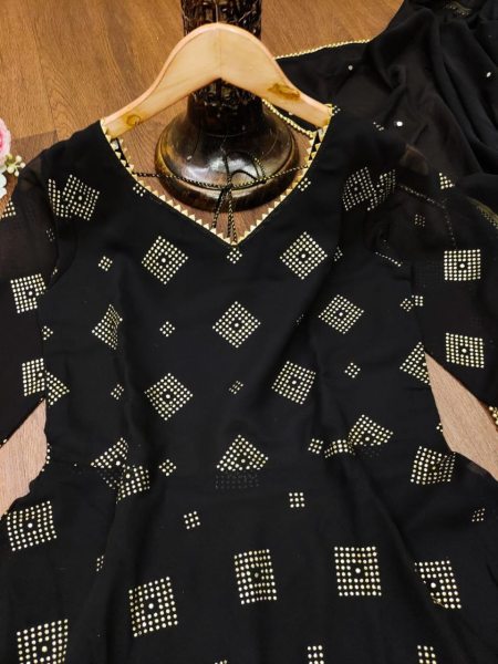 Black Color Fox Georgette Gold Print Kurti With Dupatta  Kurti With Dupatta Wholesale