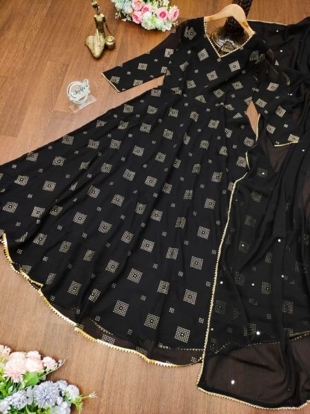 Black Color Fox Georgette Gold Print Kurti With Dupatta  Kurti With Dupatta Wholesale