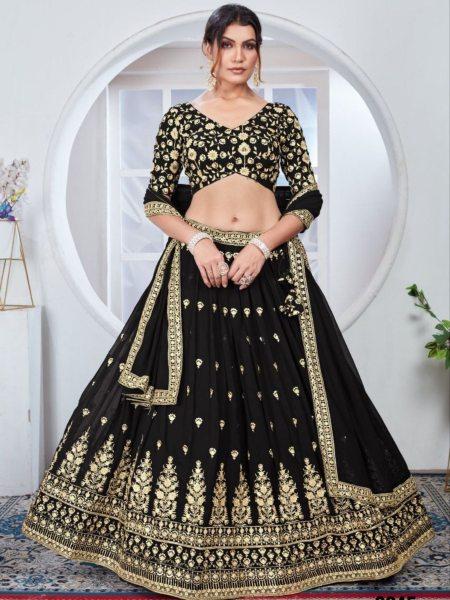 Black Color Fox Georgette Lehenga Choli With Embroidery Work   Lehenga