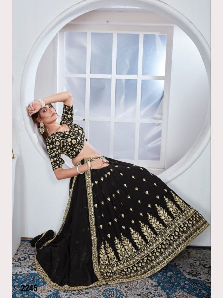 Black Color Fox Georgette Lehenga Choli With Embroidery Work  Designer Lehenga Choli