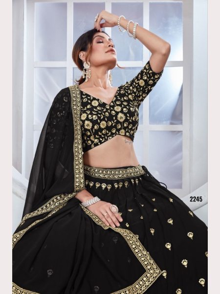 Black Color Fox Georgette Lehenga Choli With Embroidery Work  Designer Lehenga Choli