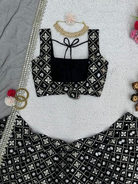 Black Color Fox Georgette Lehenga Choli With Sequence Work  Designer Lehenga Choli