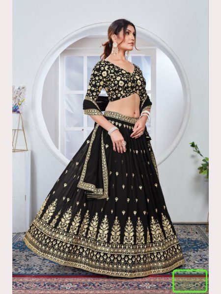 Black Color Fox Georgette Lehenga Choli With Embroidery Work  Designer Lehenga Choli