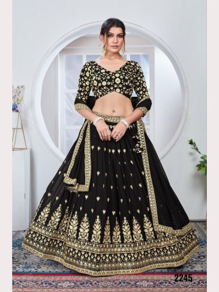 Black Color Fox Georgette Lehenga Choli With Embroidery Work  Designer Lehenga Choli