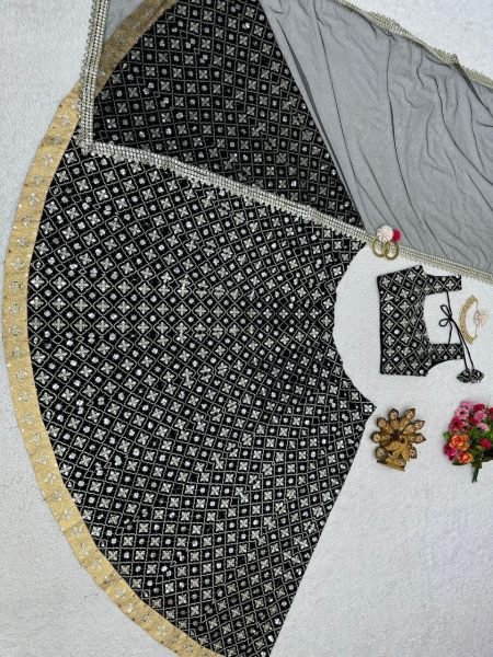 Black Color Fox Georgette Lehenga Choli With Sequence Work  Designer Lehenga Choli