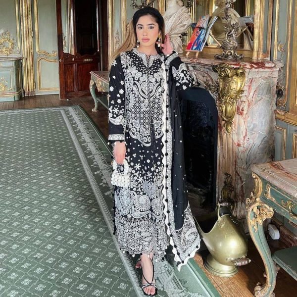 Black Color Fox Georgette Suits With Embroidery Work  Ready To Wear Collection