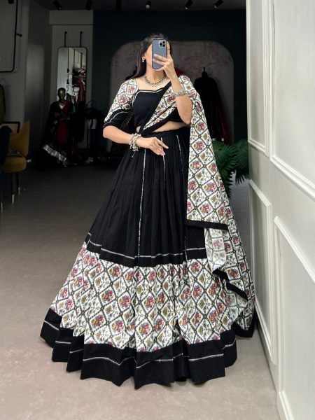 Black Color Fully Stiched Pure Cotton Navratri Lehenga Choli  Navratri Lehnega Choli