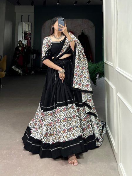 Black Color Fully Stiched Pure Cotton Navratri Lehenga Choli  Navratri Lehnega Choli