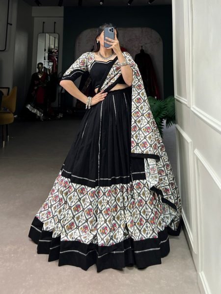 Black Color Fully Stiched Pure Cotton Navratri Lehenga Choli  Navratri Lehnega Choli
