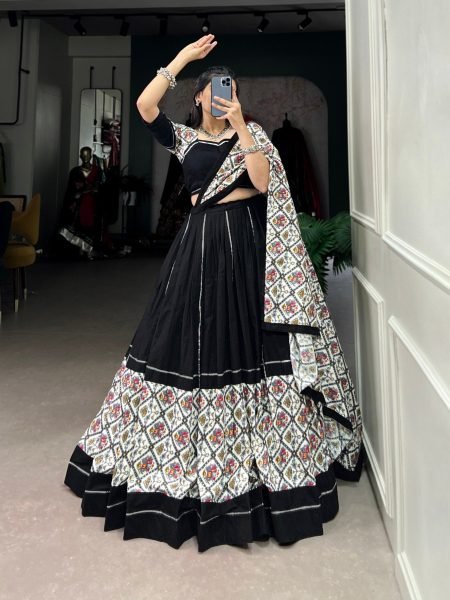 Black Color Fully Stiched Pure Cotton Navratri Lehenga Choli  Navratri Lehnega Choli