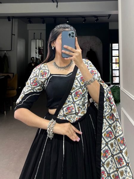 Black Color Fully Stiched Pure Cotton Navratri Lehenga Choli  Navratri Lehnega Choli