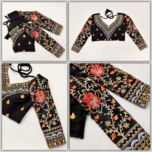 Black Color Georgete Heavy Embroidery Work Saree Georgette Sarees Wholesale