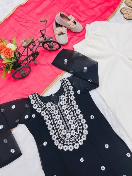 Black Color Georgette Embroidery Work Girls Sharara  Girls Wear