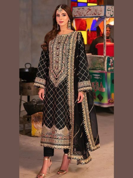 Black Color Georgette Heavy Embroidered Work Pakistani Suit  