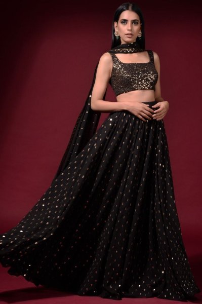 Black Color Georgette Lehenga Choli With Sequence Work  Designer Lehenga Choli