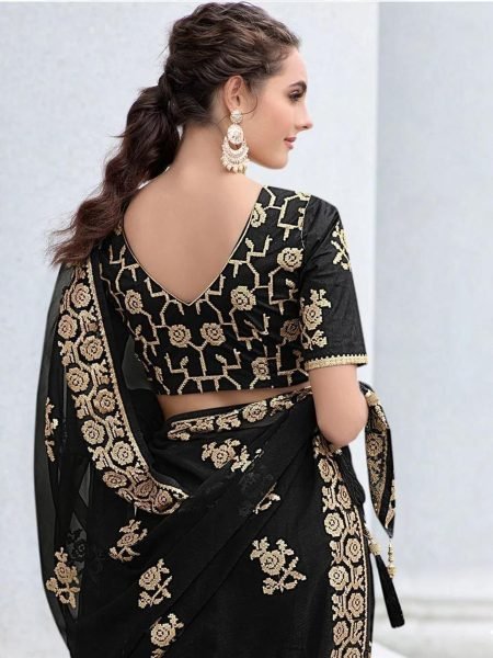 Black Color Georgette Saree With Seqeucen Work  Georgette Sarees Wholesale