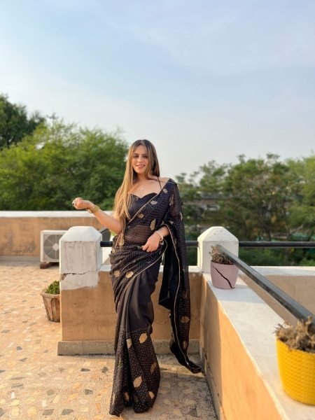 Black Color Georgette Saree With Sequence Work  Georgette Sarees Wholesale
