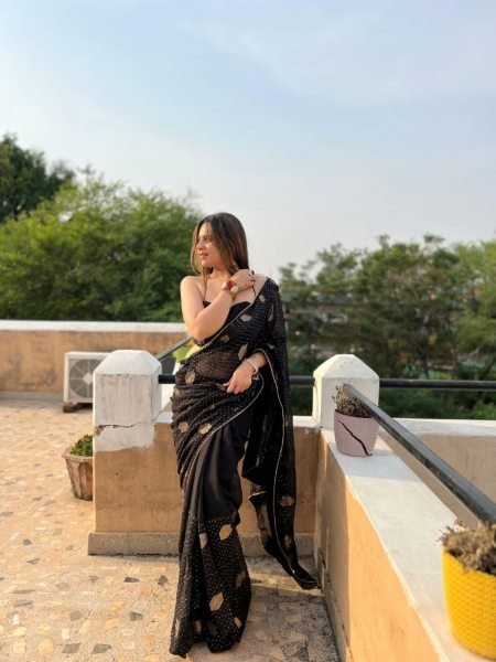 Black Color Georgette Saree With Sequence Work  Georgette Sarees Wholesale