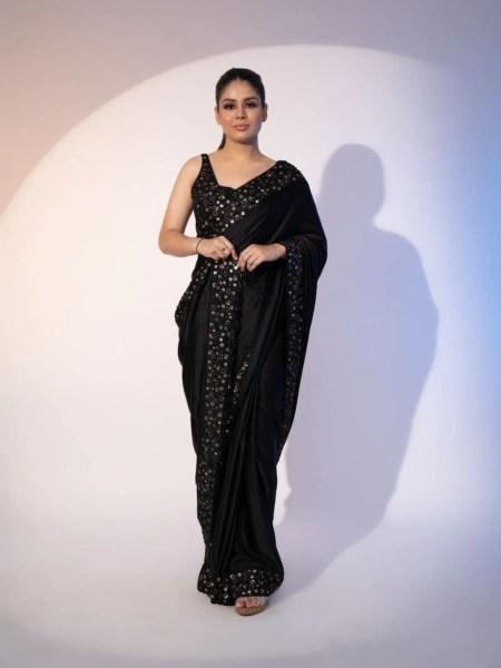 Black Color Heavy Georgette Saree With Sequence Work  Georgette Sarees Wholesale