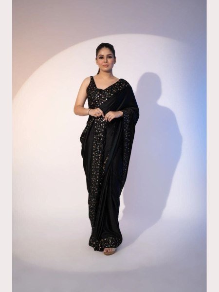 Black Color Heavy Georgette Saree With Sequence Work  Georgette Sarees Wholesale