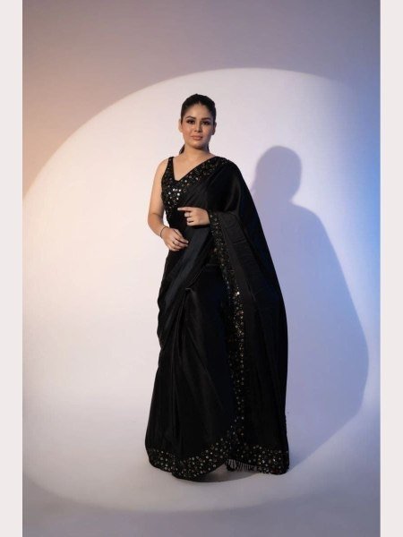 Black Color Heavy Georgette Saree With Sequence Work  Georgette Sarees Wholesale