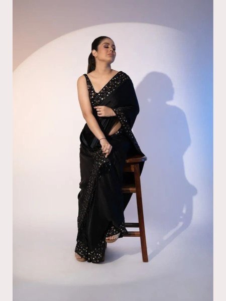 Black Color Heavy Georgette Saree With Sequence Work  Georgette Sarees Wholesale