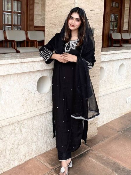 Black Color Muslin Cotton Suits With Embroidery Work  Ready To Wear Collection