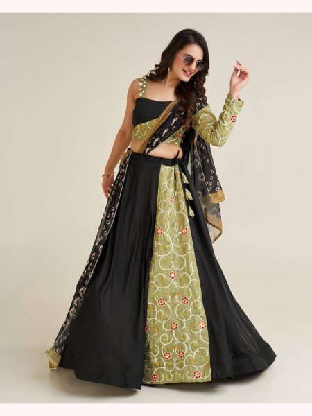 Black Color Navratri Special Stylish Lehenga Choli  Navratri Lehnega Choli