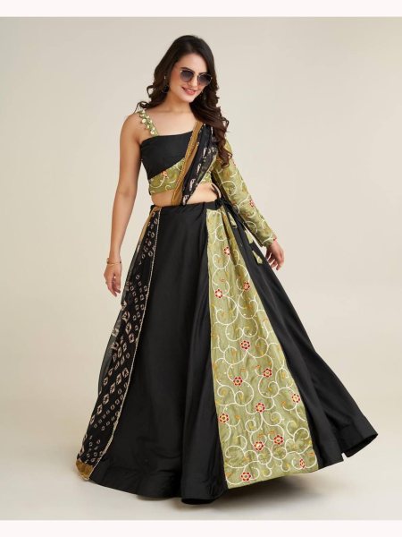 Black Color Navratri Special Stylish Lehenga Choli  Navratri Lehnega Choli