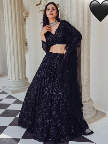 Black Color Party Special Georgette Lehenga Choli With Sequence And Dori Work   Lehenga